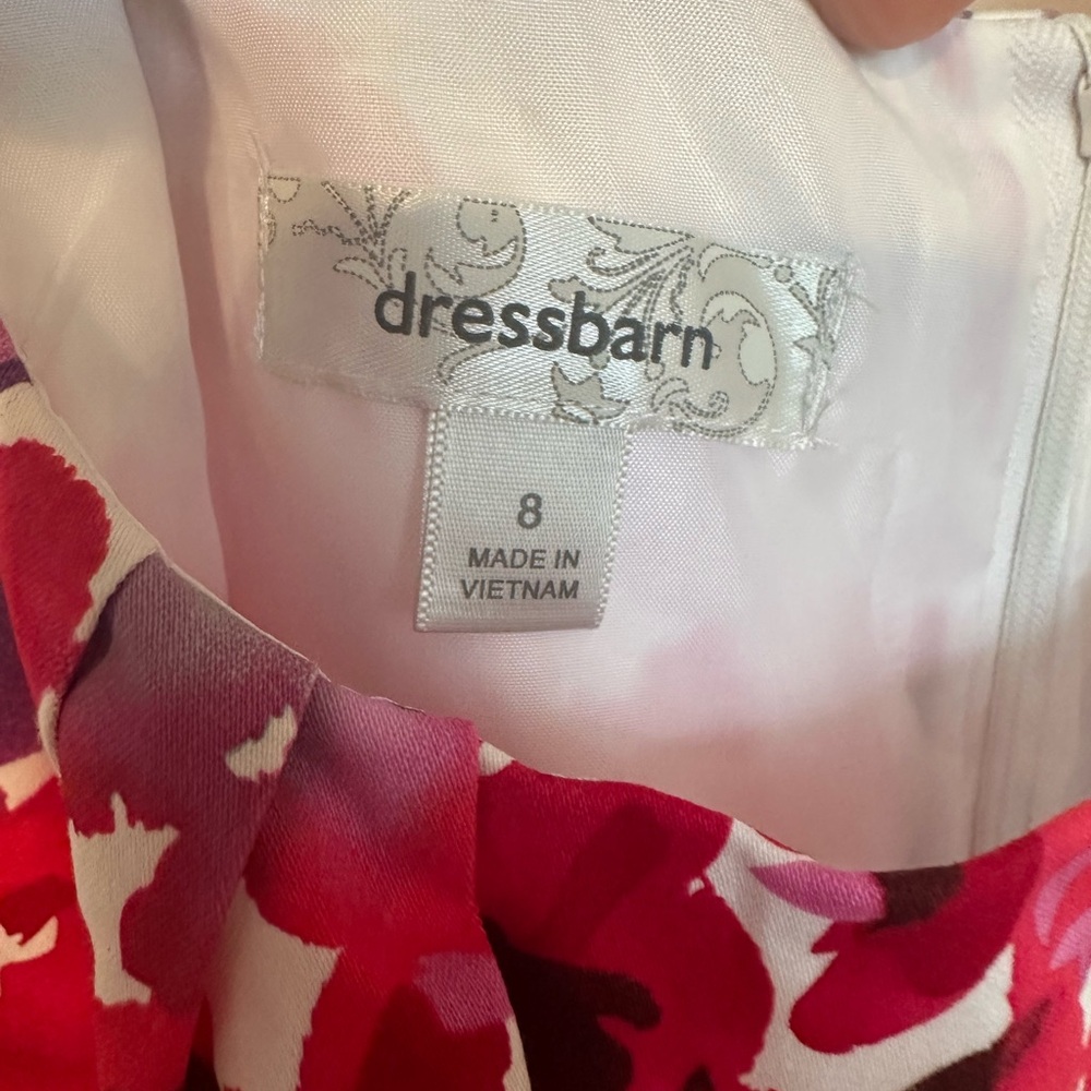 dressbarn White Floral Fit-and-Flare Dress with Red and Purple Flowers - Picture 5 of 5